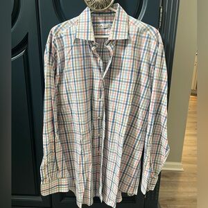 Peter Millar Blue and Orange Plaid Button Down Shirt